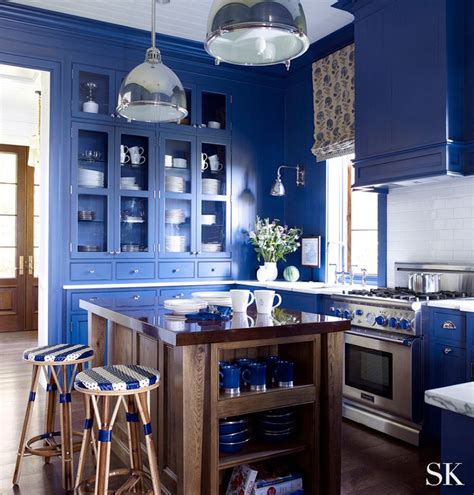 Monochromatic Kitchen Blue Walls Cabinets Same Color Resurfacing