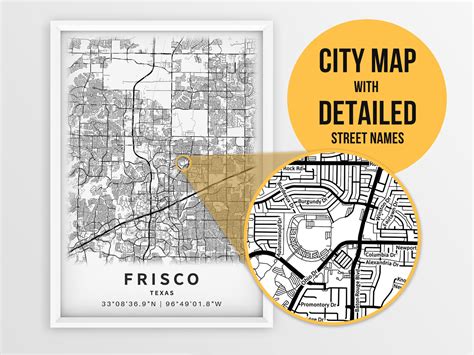 Printable Map Of Frisco Tx Texas United States With Street Etsy