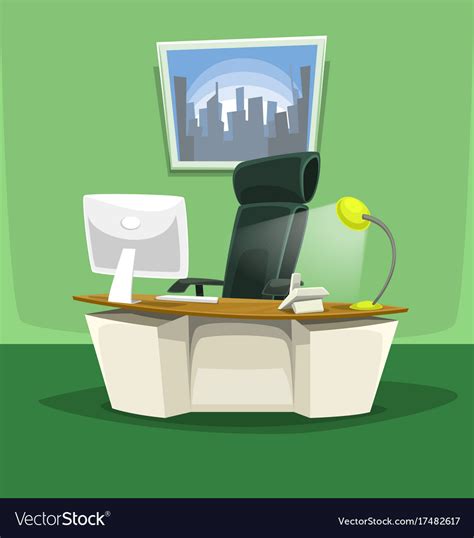 Cartoon Office Desk Chair Monitor Phone Scene Set Vector Image