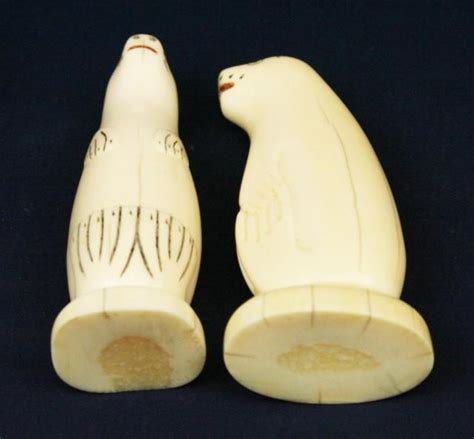Two Alaskan Walrus Tusk Ivory Carved Seals
