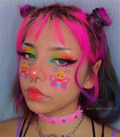 Y2k Pink Hairstyles Choker Butterfly Aesthetic Makeup