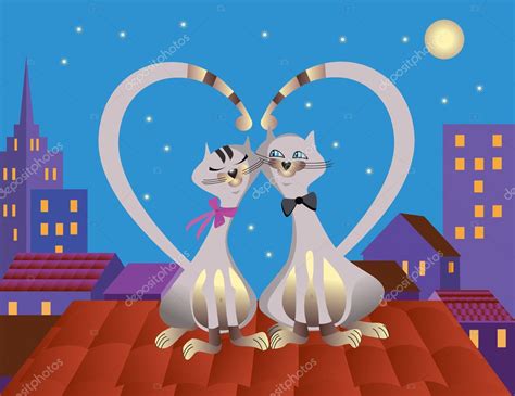 Two Cats In Love On The Roof — Stock Vector © Lioraa 2428087