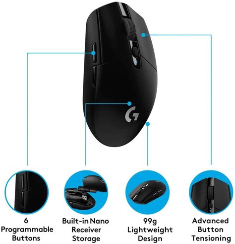 Logitech G305 Lightspeed Wireless Gaming Mouse Black النور تك Elnor Tech
