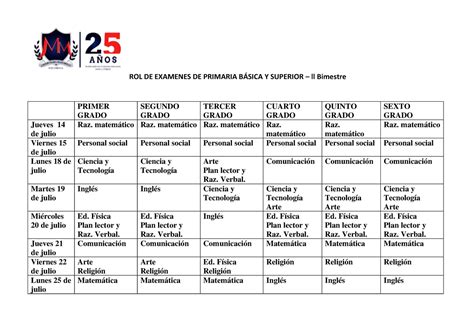 Rol Examenes Superior ROL DE EXAMENES DE PRIMARIA BSICA Y SUPERIOR