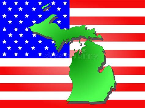 State Of Michigan Map Of The State Of Michigan And American Flag