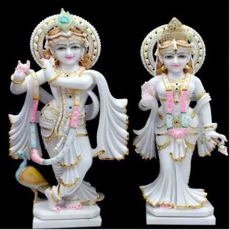 White Painted Fancy Radha Krishna Marble Statue For Temple Size 2