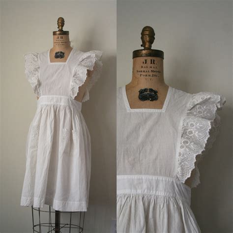 Antique Pinafore Dress Victorian 19th C Full Bib Apron White