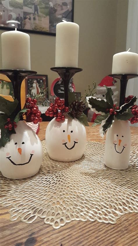 Snowman Candle Holders Out Of Wine Glasses Christmas Wine Glasses Diy