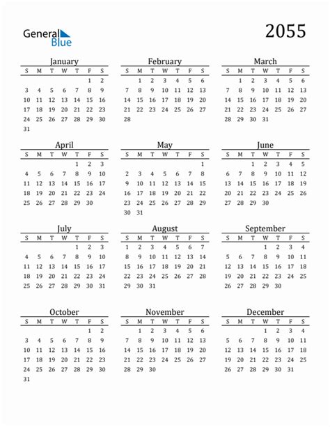 Free 2055 Calendars In Pdf Word Excel
