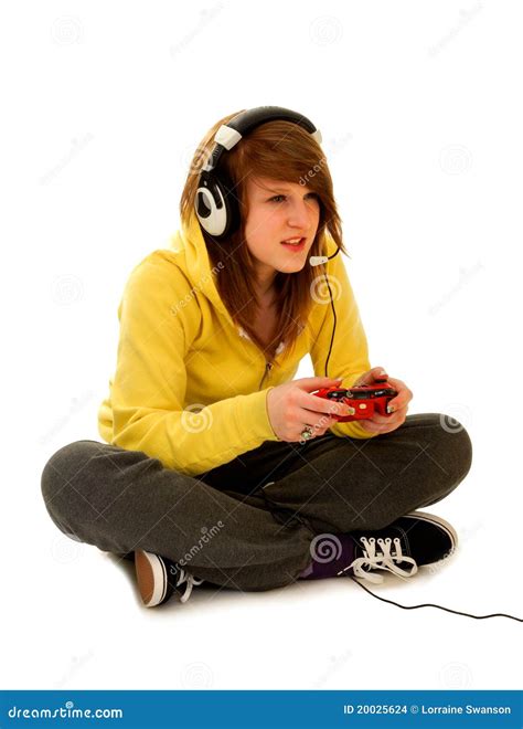 Teenage Girl Playing Video Game Stock Images Image 20025624