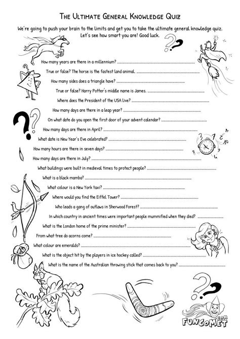general knowledge worksheet for class 1