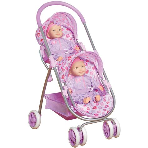 Twin Doll Stroller With 2 Dolls