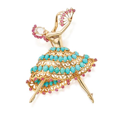 john rubel co turquoise ruby and diamond ballerina brooch important jewels 2020