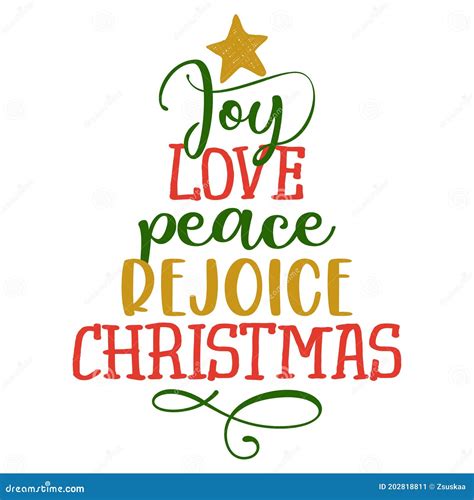 Joy Love Peace Rejoice Christmas Calligraphy Phrase In Christmas Tree