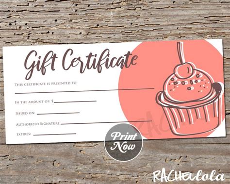 Printable T Certificate Cupcake Fillable Template Bakery Coupon