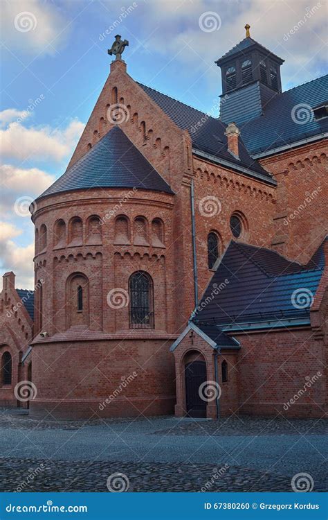 Brick Catholic Church In Basilica Neo Romanesque Style Stock Photo