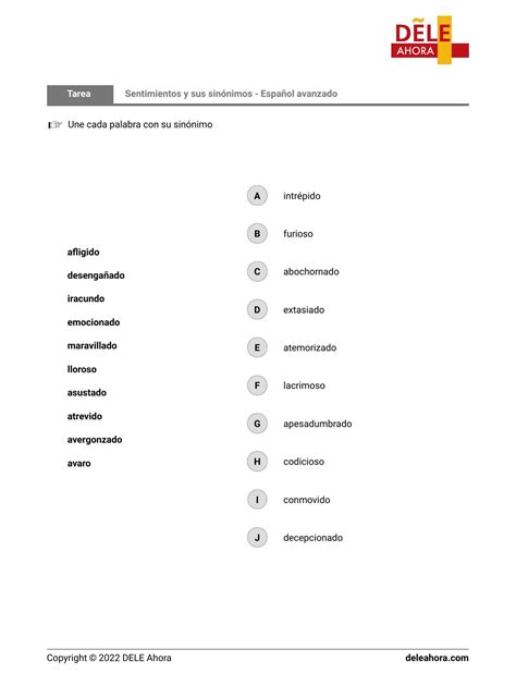 Sentimientos Y Sus Sinónimos Español Avanzado Vocabulario