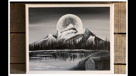 Simple And Easy 57 Black And White Landscape Full Moon Acrylic