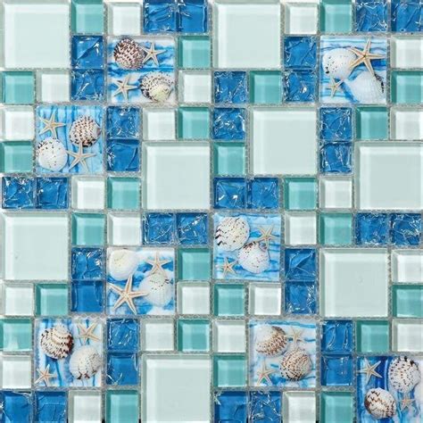 Blue Crystal Glass Shell Mosaic Tile In 2019 House Blue Glass Tile