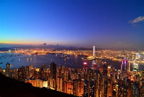 Fond Décran Le Coucher Du Soleil Paysage Urbain Hong Kong Nuit