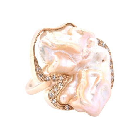 Diamond Mother Of Pearl Heart Ring Karat Yellow Gold For Sale At
