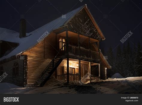Log Cabin Dusk Winter Image And Photo Free Trial Bigstock