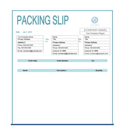 Shipping Packing List Template
