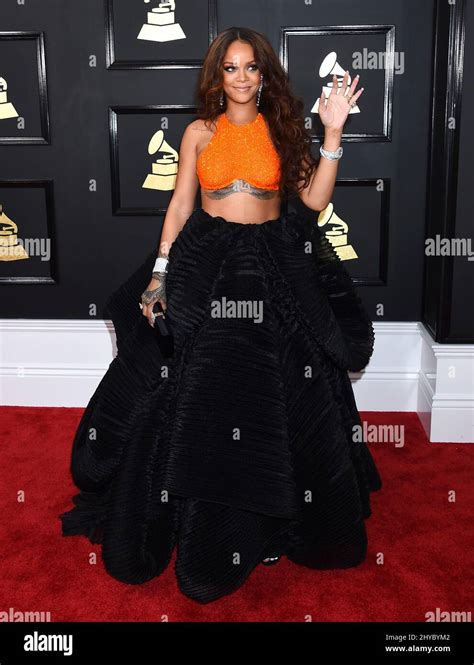 Rihanna Attending The 59th Annual Grammy Awards In Los Angeles Stock