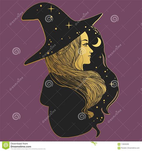 Pretty Witch In Hat Vector Hand Drawn Illustration Stock Vector