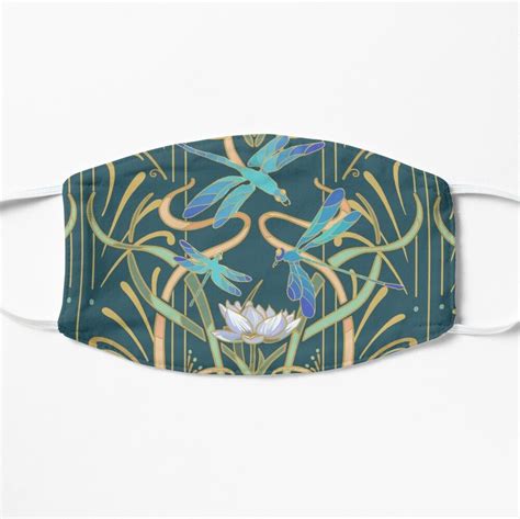 Art Nouveau Dragonflies Pattern Deep Cool Green Mask By L Diane