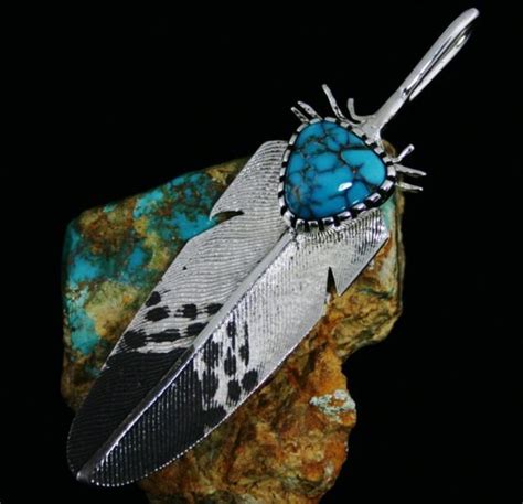 Philander Begay Brannon Blue Spiderweb Turquoise Tufa Cast Feather