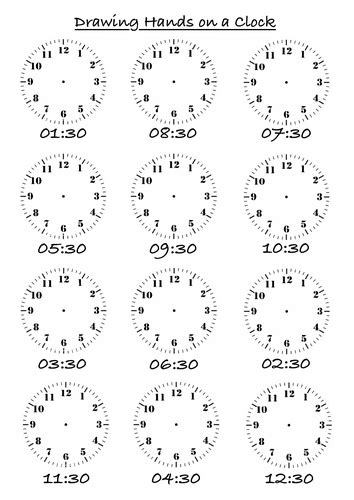 Drawing Hands On A Clock Worksheets To The Hour And Half Hour