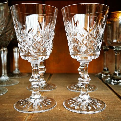 Set Of 4 Edinburgh Crystal Lomond Cut Wine Glasses Vintage Farmhouse