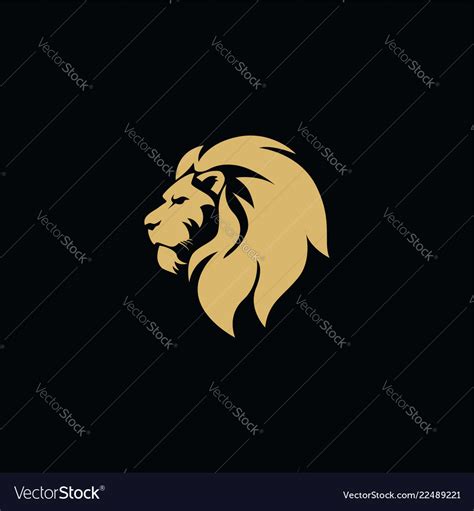 Gold Lion Head Black Background Flat Design Vector Image