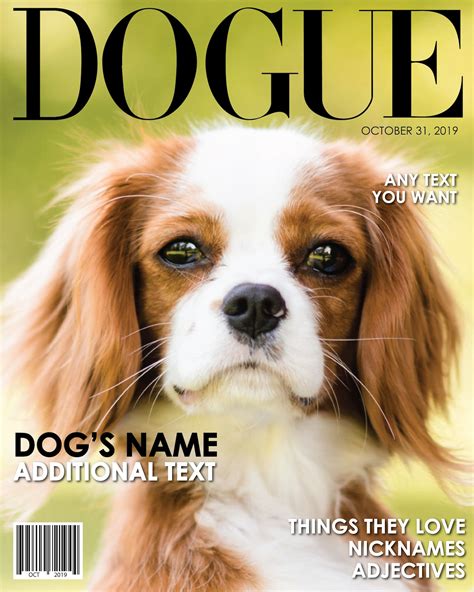 Personalized Dog Magazine Cover Dogue Rolling Bone Dog Lover Etsy