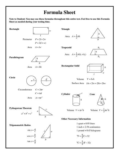 Printable Math Formula Sheet 15 Math Formula Sheet Geometry Formulas