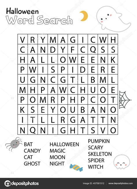 Halloween Word Search Crossword Puzzle For Children Educational