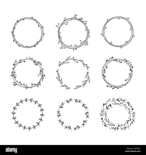 Floral Circle Wreath Frame Vector Template Branches Leaves And