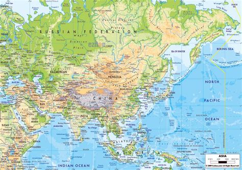 Large Physical Map Of Asia With Major Roads And Major Cities Asia