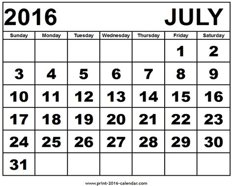 July 2016 Calendars For Word Excel Pdf July 2016 Printable Calendar