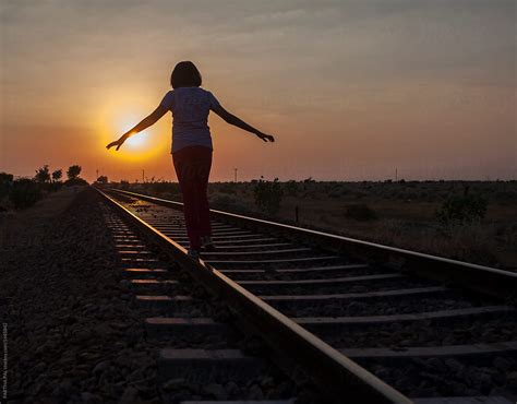A Girl Is Walking On The Rail Track In Evening Time By Dream Lover