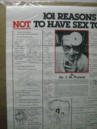 101 Reasons Not To Have Sex Tonight 1981 Vintage Poster Garage Cng1148