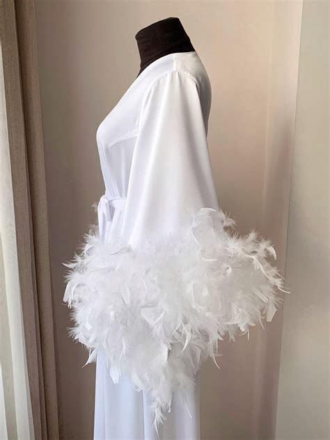 feather bridal robe long white bella donna handmade ️