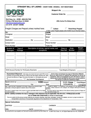 printable straight bill  lading forms  templates