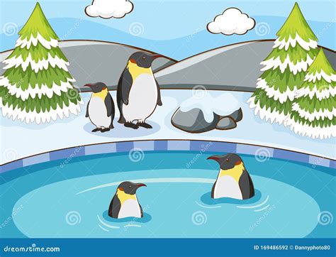 Scene With Penguins In Winter Stock Vector Illustration Of Penguins