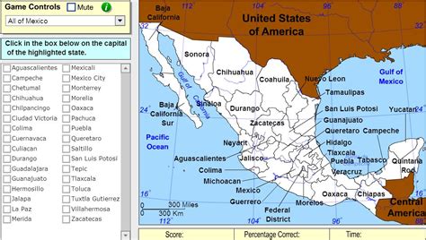 Interactive map of Mexico Capitals of Mexico. Expert. Sheppard Software
