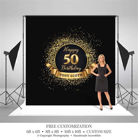Gold 50th Birthday Backdrop Printable Black And Gold Fifty Etsy Booth