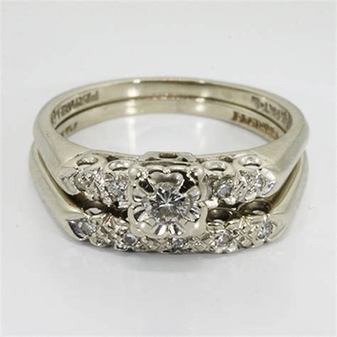 14K White Gold Diamond Vintage Wedding Ring Set Outofpawn Com
