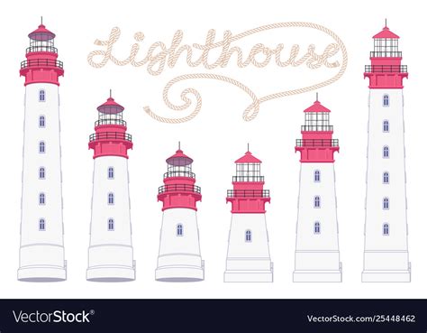 Flat Outline Lighthouse Beacon Set Royalty Free Vector Image