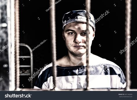 Portrait Male Prisoner Wearing Prison Uniform Stock Photo 641146369